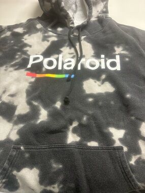 Polaroid Black & White Tie-Dye Hoodie with Rainbow Logo